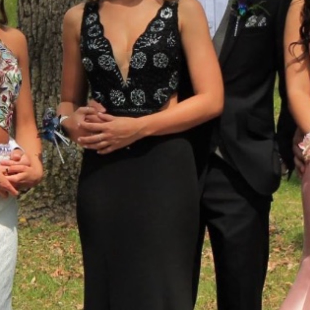 Sherri Hill Black Gown with black/silver beading and cutouts